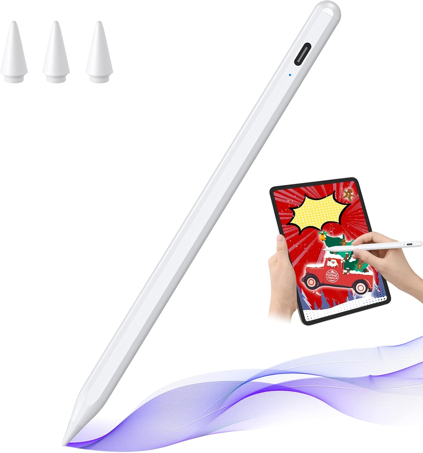 Stylus Pen for Ipad - Compatible with 2018-2023-5X Fast Charge Digital Pen, Apple Ipad Pro 11/12.9 Inch,Ipad 6-10 Gen,Ipad Mini 5-6 Gen,Ipad Air 3-5 Gen-White