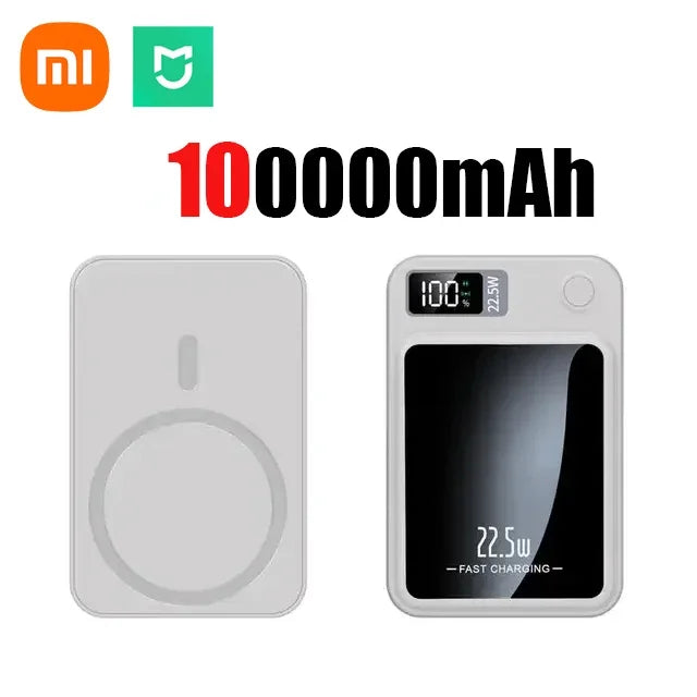 Xiaomi 100000Mah Magnetic Wireless Power Bank Fast Charger for Magsafe Portable Auxiliary Battery Pack for Iphone Huawei Samsung