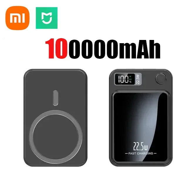 Xiaomi 100000Mah Magnetic Wireless Power Bank Fast Charger for Magsafe Portable Auxiliary Battery Pack for Iphone Huawei Samsung