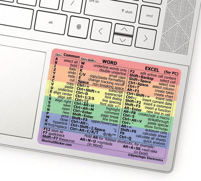 Word/Excel Windows Shortcut Sticker | Reference Guide Keyboard Shortcut Sticker | Work from Home Essentials | Excel Shortcuts Cheat Sheet Laminated No-Residue Vinyl (Rainbow/Small, 1Pc)