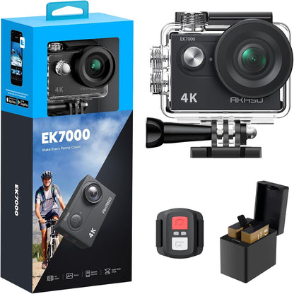 EK7000 4K30FPS 20MP Wifi Action Camera with EIS Ultra HD Underwater Camera 131FT Waterproof Camera Remote Control 4X Zoom in Photo Mode Support External Microphone Black